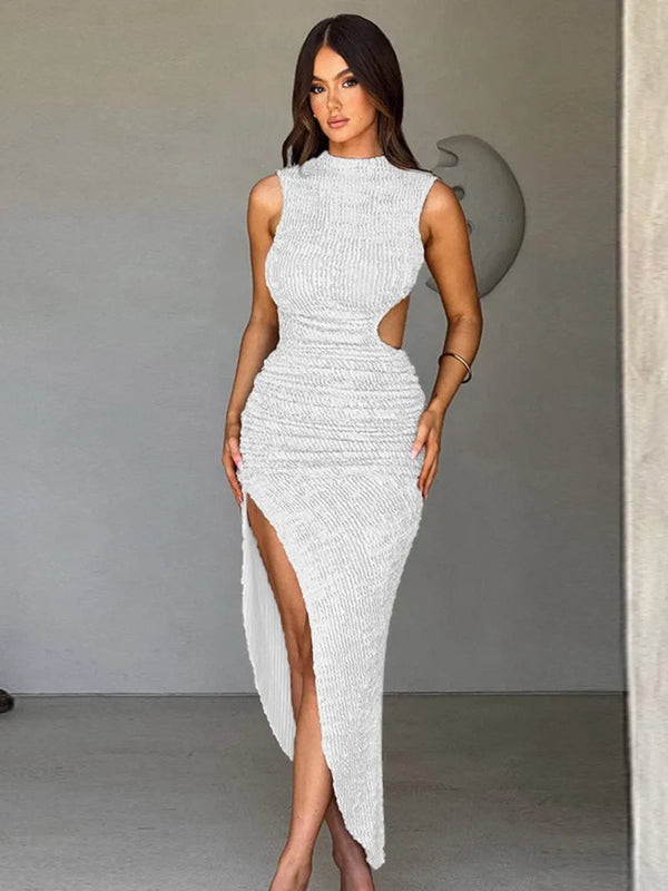 Hollow Out Backless Sexy Maxi Dress for Women Fashion Sleeveless Bodycon Tank Dresses Femme Thigh High Split Long Dress